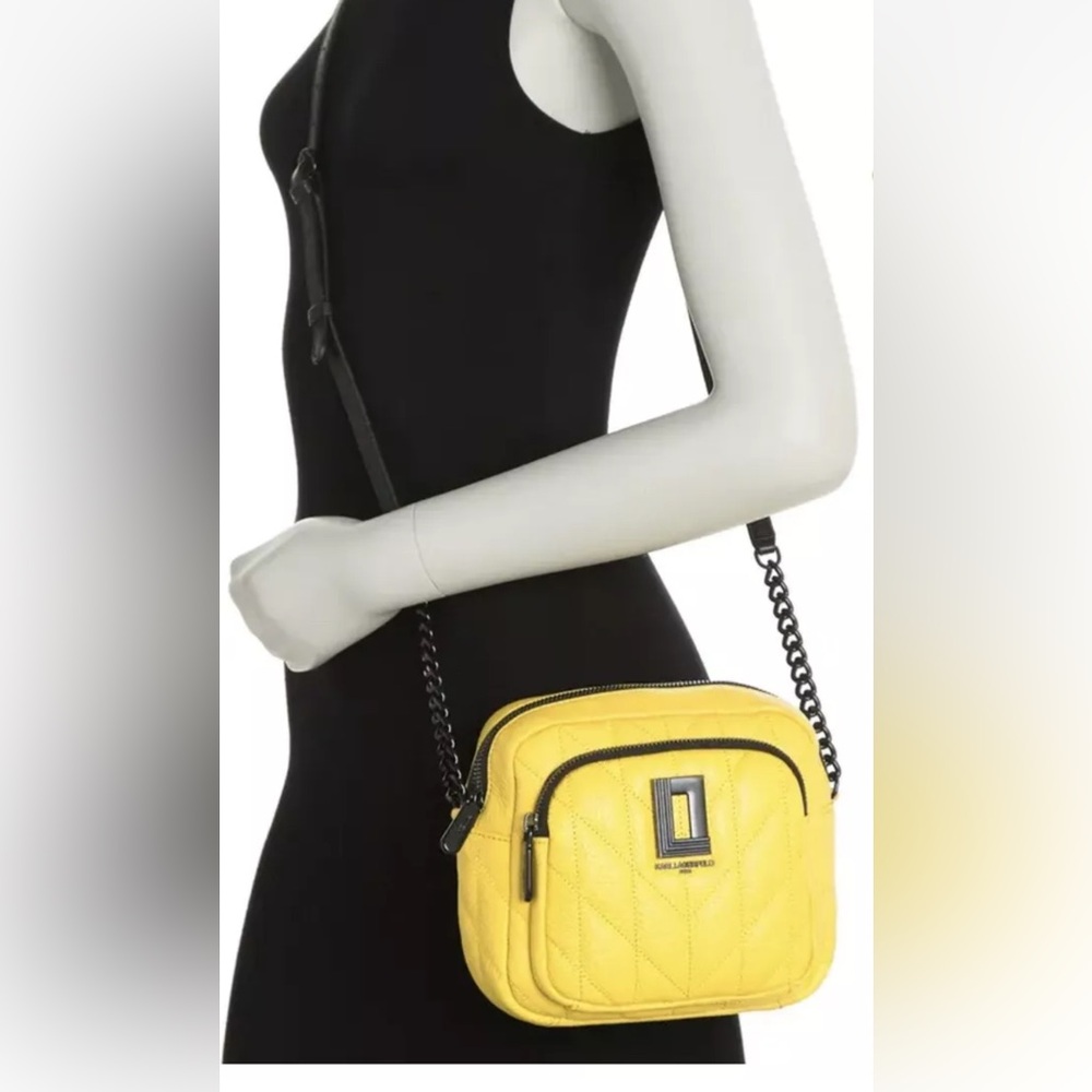 Karl Lagerfeld Paris Yellow Quilted Leather Crossbody $228